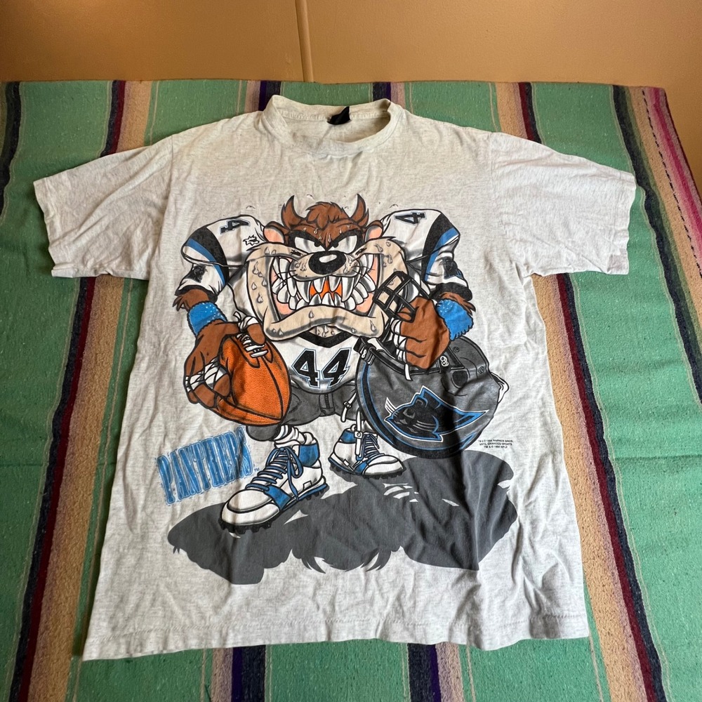 Vintage 1994 Carolina Panthers Taz Changes T-Shirt Mens XL Gray NFL Looney Tunes